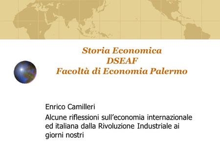Storia Economica DSEAF Facoltà di Economia Palermo
