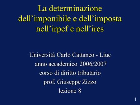 La determinazione dellimponibile e dellimposta nellirpef e nellires Università Carlo Cattaneo - Liuc anno accademico 2006/2007 anno accademico 2006/2007.