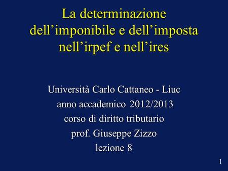 La determinazione dellimponibile e dellimposta nellirpef e nellires Università Carlo Cattaneo - Liuc anno accademico 2012/2013 anno accademico 2012/2013.