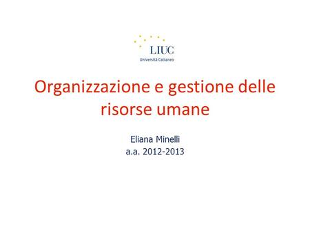 Organizzazione e gestione delle risorse umane Eliana Minelli a.a. 2012-2013.