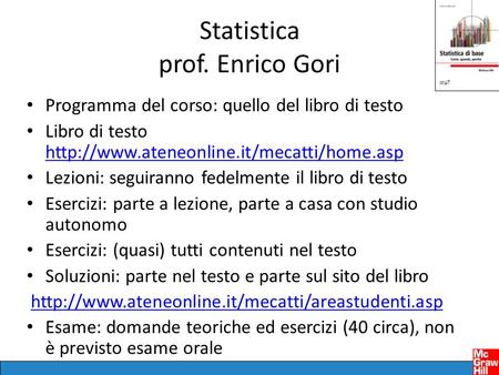 Statistica prof. Enrico Gori
