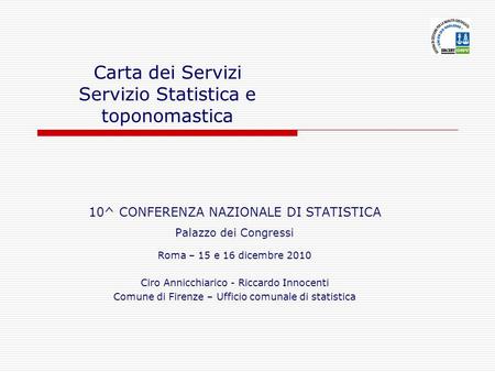 Carta dei Servizi Servizio Statistica e toponomastica