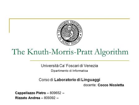 The Knuth-Morris-Pratt Algorithm