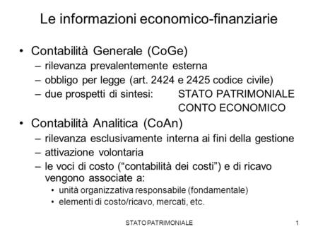 Le informazioni economico-finanziarie