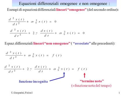 Equazioni differenziali omogenee e non omogenee :