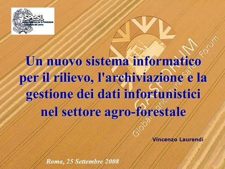 Vincenzo Laurendi Roma, 25 Settembre 2008 Un nuovo sistema informatico per il rilievo, l'archiviazione e la gestione dei dati infortunistici nel settore.