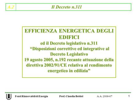 Fonti Rinnovabili di Energia Prof. Claudia Bettiol A.A