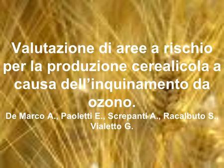 Valutazione di aree a rischio per la produzione cerealicola a causa dell’inquinamento da ozono. De Marco A., Paoletti E., Screpanti A., Racalbuto S., Vialetto.