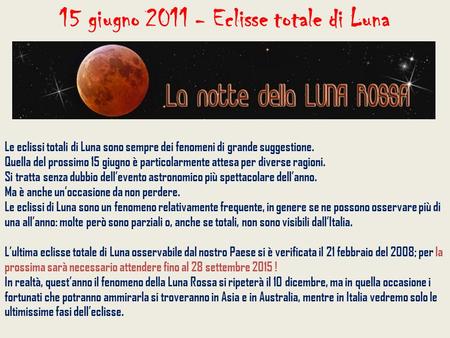 15 giugno Eclisse totale di Luna