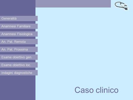 Caso clinico Generalità Anamnesi Familiare Anamnesi Fisiologica