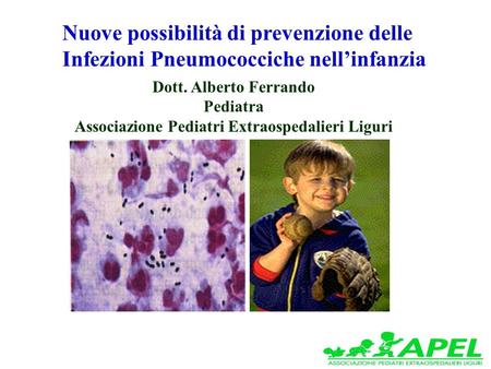Nuove possibilità di prevenzione delle Infezioni Pneumococciche nellinfanzia Dott. Alberto Ferrando Pediatra Associazione Pediatri Extraospedalieri Liguri.