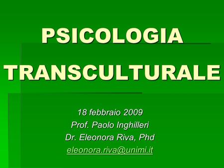 PSICOLOGIA TRANSCULTURALE