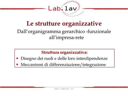 Le strutture organizzative Struttura organizzativa: