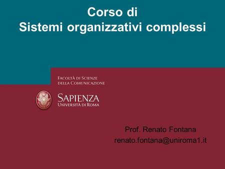 Corso di Sistemi organizzativi complessi Prof. Renato Fontana