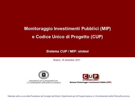 Monitoraggio Investimenti Pubblici (MIP)