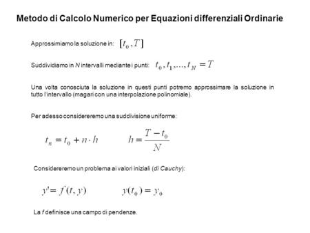 Metodo di Calcolo Numerico per Equazioni differenziali Ordinarie