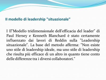 II modello di leadership situazionale