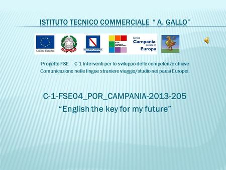 Progetto FSE C 1 Interventi per lo sviluppo delle competenze chiave Comunicazione nelle lingue straniere viaggio/studio nei paesi Europei. C-1-FSE04_POR_CAMPANIA-2013-205.