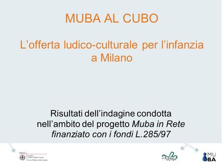 MUBA AL CUBO L’offerta ludico-culturale per l’infanzia a Milano Risultati dell’indagine condotta nell’ambito del progetto Muba in Rete finanziato con i.