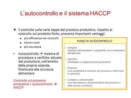 L’autocontrollo e il sistema HACCP