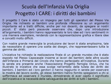 Progetto scuola dell'infanzia i diritti dei bambini