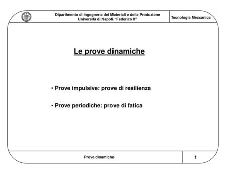 Le prove dinamiche Prove impulsive: prove di resilienza