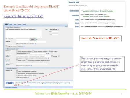 Esempio di utilizzo del programma BLAST disponibile all’NCBI