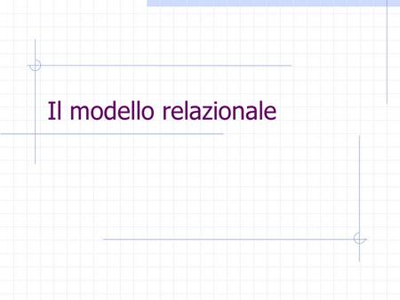Il modello relazionale. Modello logico dei dati basato su concetti relazione e tabella Relazione: da teoria degli insiemi Tabella: rappresentazione grafica.