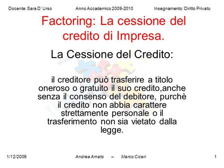 Factoring: La cessione del credito di Impresa.