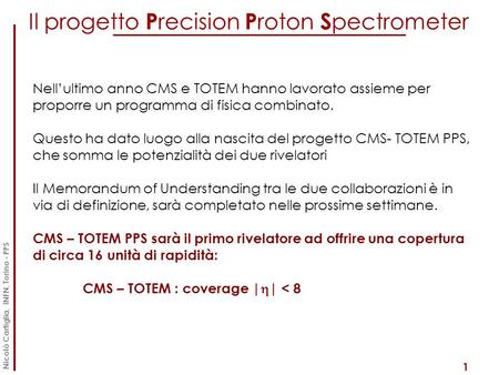 Il progetto Precision Proton Spectrometer