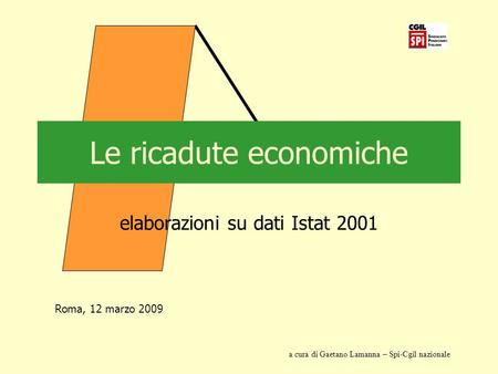 Le ricadute economiche elaborazioni su dati Istat 2001 Roma, 12 marzo 2009 a cura di Gaetano Lamanna – Spi-Cgil nazionale.