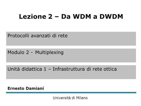 Protocolli avanzati di rete Modulo 2 -Multiplexing Unità didattica 1 – Infrastruttura di rete ottica Ernesto Damiani Università di Milano Lezione 2 – Da.