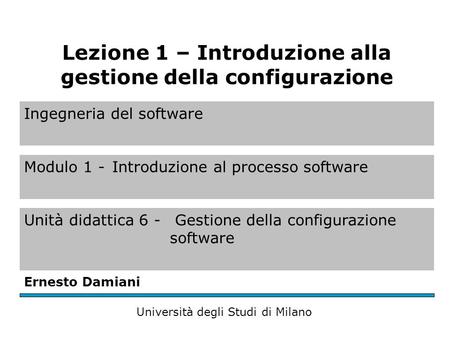 Ingegneria del software Modulo 1 -Introduzione al processo software Unità didattica 6 - Gestione della configurazione software Ernesto Damiani Università.