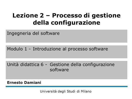 Ingegneria del software Modulo 1 -Introduzione al processo software Unità didattica 6 -Gestione della configurazione software Ernesto Damiani Università.