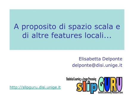 A proposito di spazio scala e di altre features locali... Elisabetta Delponte