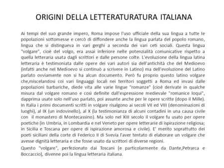 ORIGINI DELLA LETTERATURATURA ITALIANA