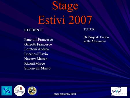 Stage estivi 2007 INFN Stage Estivi 2007 STUDENTI: Fanciulli Francesco Galeotti Francesco Loretoni Andrea Lucchesi Flavio Navarra Matteo Rizzati Marco.