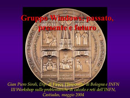 Gruppo Windows: passato, presente e futuro Gian Piero Siroli, Dip. di Fisica, Universita’ di Bologna e INFN III Workshop sulle problematiche di calcolo.