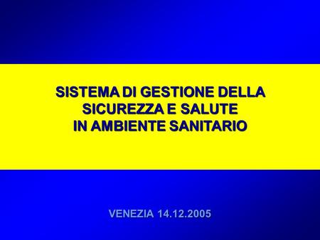 SISTEMA DI GESTIONE DELLA SICUREZZA E SALUTE IN AMBIENTE SANITARIO VENEZIA 14.12.2005.