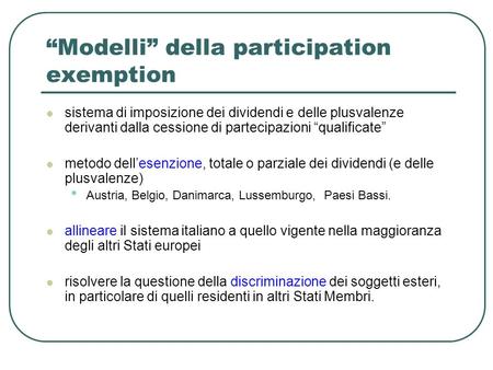 “Modelli” della participation exemption
