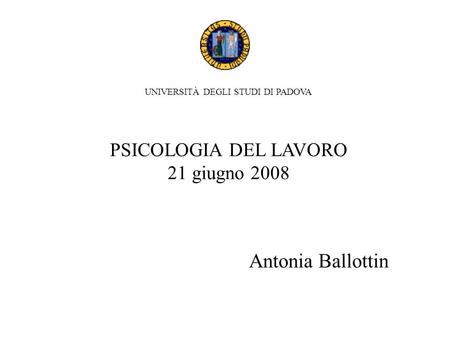 UNIVERSITÀ DEGLI STUDI DI PADOVA PSICOLOGIA DEL LAVORO 21 giugno 2008