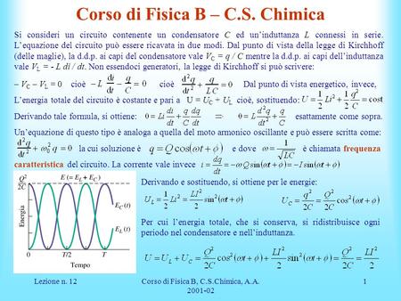 Corso di Fisica B – C.S. Chimica