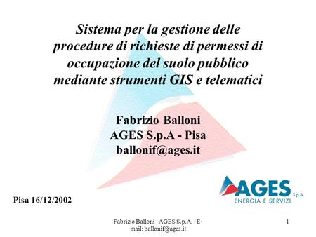 Fabrizio Balloni - AGES S.p.A. -