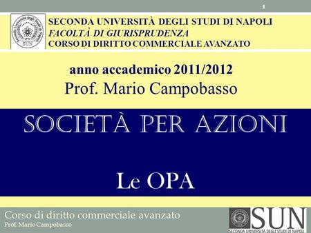 Società per azioni Le OPA Prof. Mario Campobasso