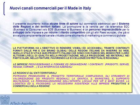 Nuovi canali commerciali per il Made in Italy: PROMOZIONE DELLE REGIONI ITALIANE eCommerce, opportunità e trend.