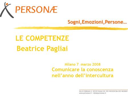 Sogni,Emozioni,Persone… Milano 7 marzo 2008 Comunicare la conoscenza nellanno dellintercultura LE COMPETENZE Beatrice Pagliai.