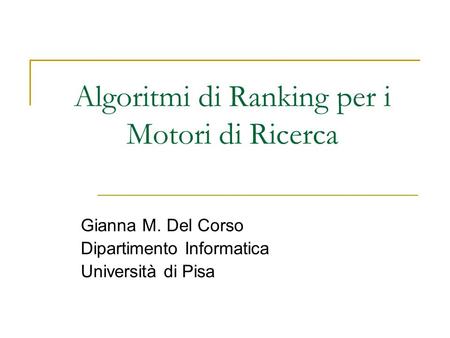 Algoritmi di Ranking per i Motori di Ricerca