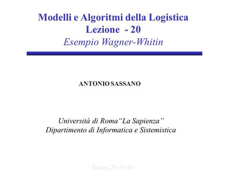 Modelli e Algoritmi della Logistica