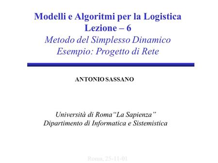 Modelli e Algoritmi per la Logistica