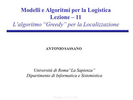 Modelli e Algoritmi per la Logistica